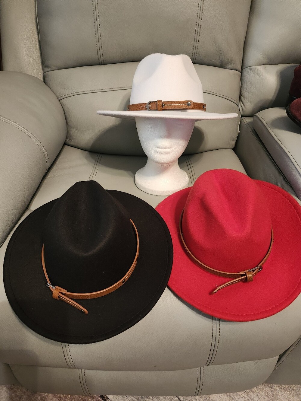 Wide Brim Fedora Hats - Black, Red, White